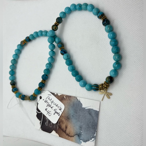 Turquoise and Striped Agate Half Mala - Picture 2 of 3